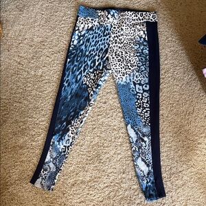 Investments Slim Factor Blue Leopard Print Leggings Size L